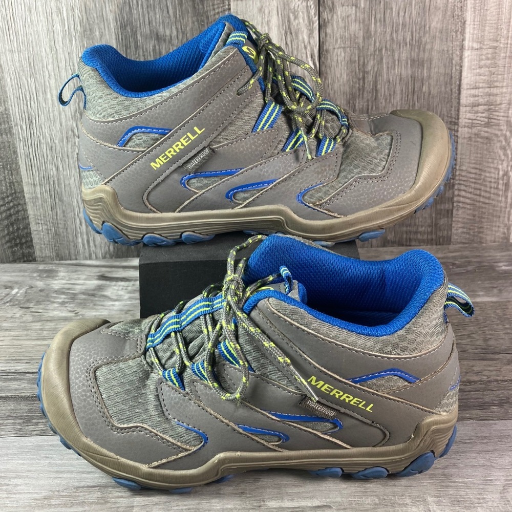 Merrell Big Kids Chameleon 7 Access Mid Waterproof Hiking Boots Grey Blue 3.5M